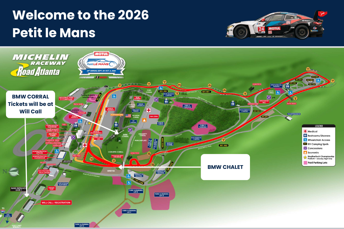 Map showing the BMW CCA Corral location at Michelin Raceway Road Atlanta